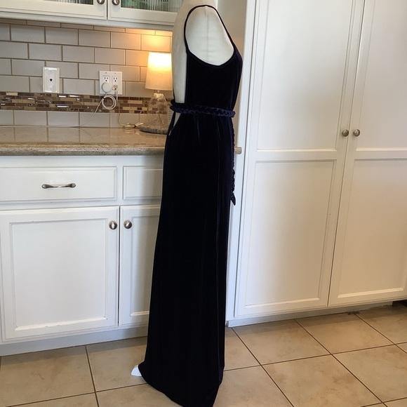 Misa Blue Velvet Wrap Dress Maxi Length Rope Belt - Picture 7 of 10